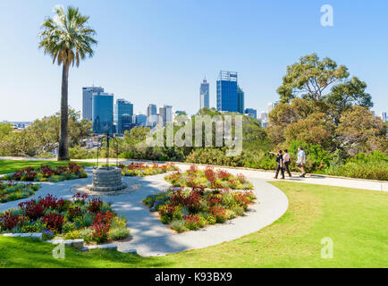 View of the Perth city CBD from the Rotary wishing well garden in Kings Park, Western Australia, Australia Stock Photo