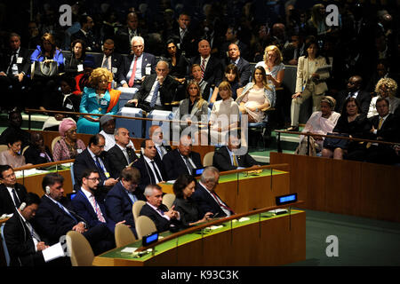 Delegates during US President Donald Trump speech at the 72nd General Assembly at the UN Headquarters in New York City, New York, September 19, 2017. Stock Photo