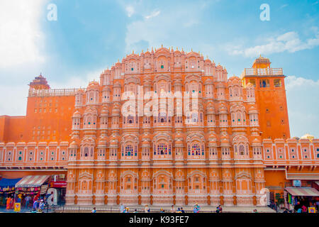 Agra, India - September 20, 2017: Hawa Mahal is a five-tier harem wing of the palace complex of the Maharaja of Jaipur, built of pink sandstone in the form of the crown of Krishna Stock Photo