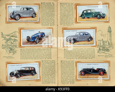 CIGARETTE CARDS, JOHN PLAYER, VINTAGE CARS, MOTOR CARS, AUTOMOBILES,  CLASSIC CARS, CLASSIC AUTOMOBILES, BRITISH, CARS Stock Photo