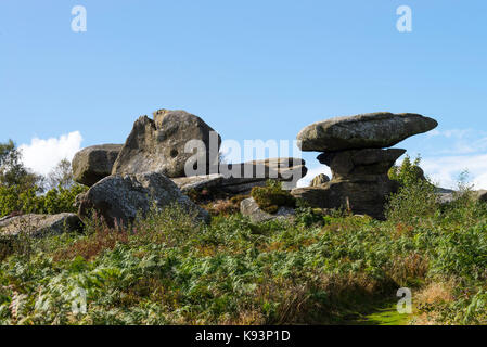 Beautiful Balancing Rock Formations at Brimham Rocks near Pateley Bridge North Yorkshire England United Kingdom UK Stock Photo