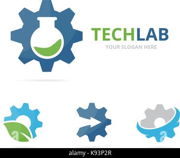 Set of gear logo combination. Mechanic and lab symbol or icon. Unique industrial and science, laboratory logotype design template. Stock Vector