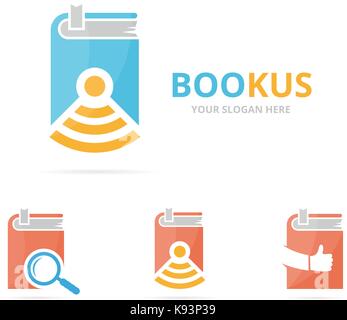 Set of book logo combination. Novel and signal symbol or icon. Unique bookstore, library and radio, internet logotype design template. Stock Vector