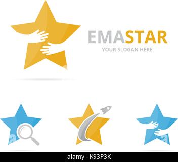 Set of star logo combination. Leader and embrace symbol or icon. Unique team and friendship logotype design template. Stock Vector