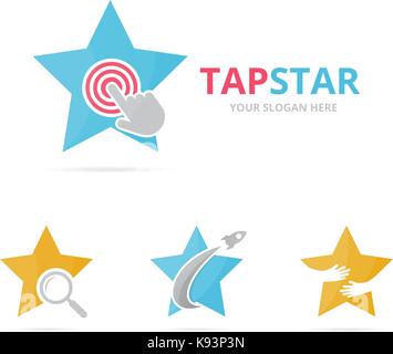 Set of star logo combination. Leader and cursor embrace symbol or icon. Unique digital and team logotype design template. Stock Vector