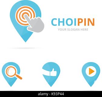 Set of map pointer logo combination. GPS locator and cursor symbol or icon. Unique pin and digital logotype design template. Stock Vector