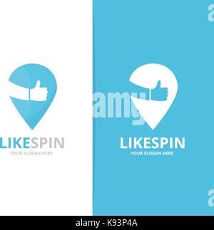 Vector of map pointer and like logo combination. GPS locator and best symbol or icon. Unique pin and hands logotype design template. Stock Vector