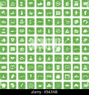 100 mother and child icons set grunge green Stock Vector