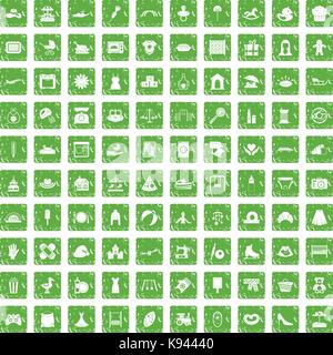 100 motherhood icons set grunge green Stock Vector