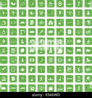 100 balance icons set grunge green Stock Vector
