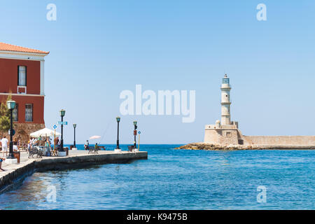 Lighthouse in the Venetian port of Chania Stock Photo