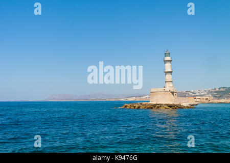 Lighthouse in the Venetian port of Chania. Crete, Greece Stock Photo