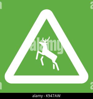Deer traffic warning sign icon green Stock Vector