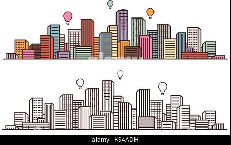 Modern city, view. Cityscape, urban landscape, construction concept. Vector illustration Stock Vector