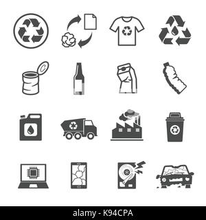 Recycling garbage, Contains such Icons as Waste, Paper, Plastic, Metal , Glass, E-Waste and more. Stock Vector