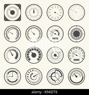 Circular meter, Collection of round gauge. Vector icons set Stock Vector