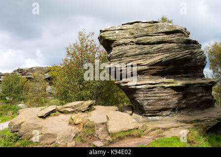 Beautiful Balancing Rock Formations at Brimham Rocks near Pateley Bridge North Yorkshire England United Kingdom UK Stock Photo