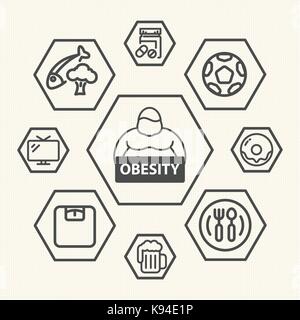 Obesity icons set, Vector icons Stock Vector