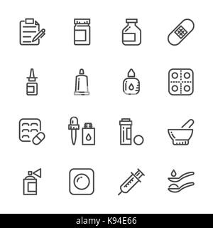 Icons set of Pills. Vector line icons Stock Vector