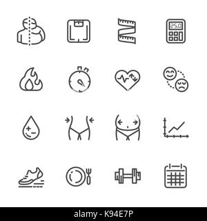 Measurement for obesity, its effects and lifestyle change for prevention. vector line icons Stock Vector