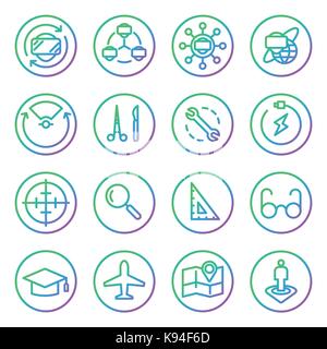 Gradient Rounded Line icons for Virtual Reality innovation technologies. Uses of Virtual Reality. On white background. Stock Vector