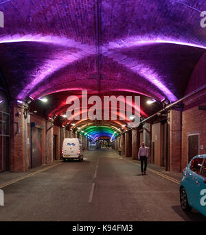 Road access to Granary Wharf, the dark arches, under Leeds Train station Stock Photo