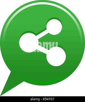 Green share icon with white sign. Map pin location button circle shape isolated form. Vector illustration a graphic element for web internet design. Stock Vector