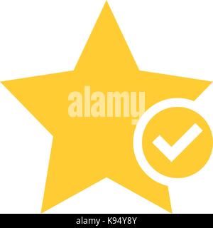 Flat star icon favorite sign bookmark yellow gold button with check mark pictogram. Vector illustration a graphic element for web internet design Stock Vector