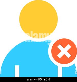 Flat user icon member sign avatar button with delete pictogram. Quick and easy recolorable shape isolated from background. Vector illustration Stock Vector
