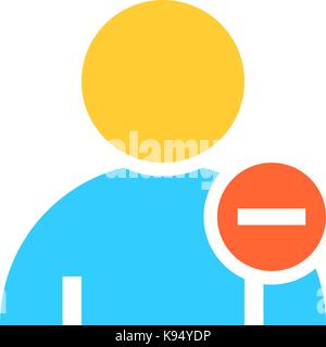 Flat user icon member sign avatar button with minus pictogram. Quick and easy recolorable shape isolated from background. Vector illustration Stock Vector