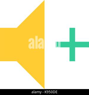 Flat volume-increase icon loudspeaker sign speaker interface button. Multimedia audio video movie pictogram. Vector illustration a graphic element Stock Vector