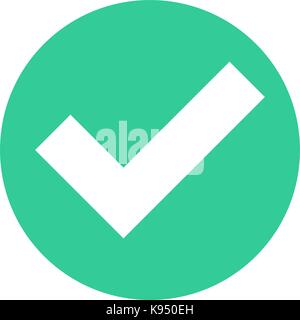 Flat check mark icon addition circle sign choice round button. Quick and easy recolorable shape isolated from background. Vector illustration Stock Vector