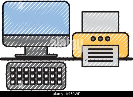 computer and printer office business device technology Stock Vector