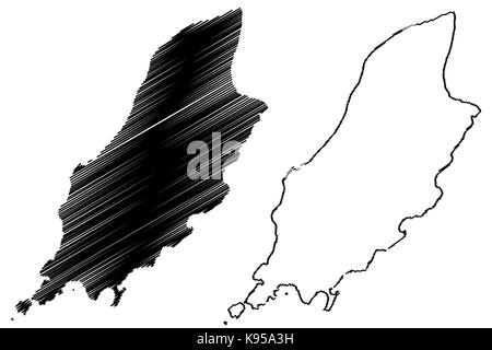 Isle of Man outline silhouette map illustration with regions Stock ...