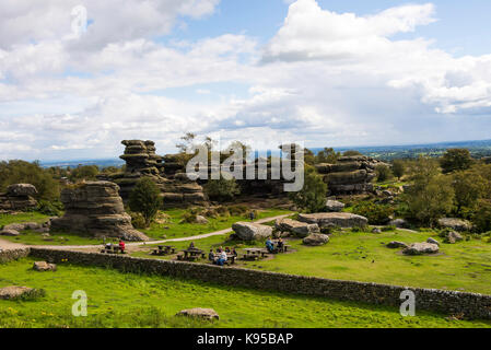 Beautiful Balancing Rock Formations at Brimham Rocks near Pateley Bridge North Yorkshire England United Kingdom UK Stock Photo