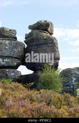 Beautiful Balancing Rock Formations at Brimham Rocks near Pateley Bridge North Yorkshire England United Kingdom UK Stock Photo