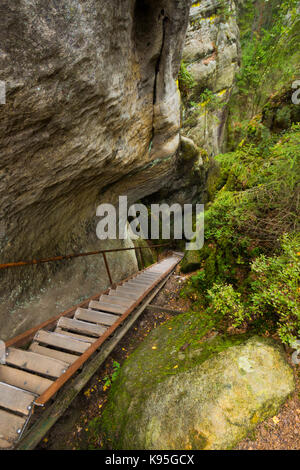 Steps in Unique rocks mountain Adrspasske skaly in national park Adrspach, Czech republic Stock Photo