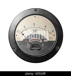 Old sensor voltmeter isolated on white. Stock Photo