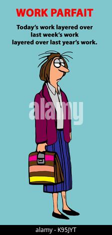 Business cartoon about having too much paperwork in a briefcase. Stock Photo