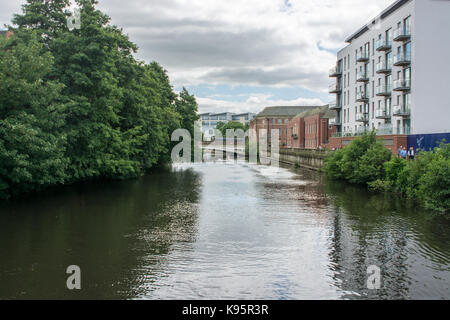 Rowing on the River Derwent Derby. View from the Silk Mill Stock Photo