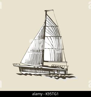 Sailing yacht on a beige background  Stock Vector