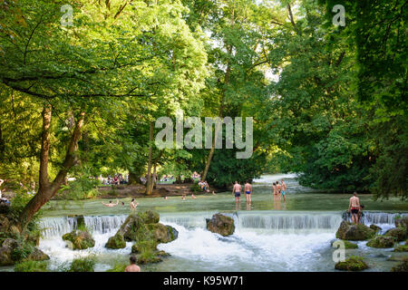 Munich Swimmer Bather At Stream Eisbach Englischer Garten