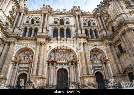 Malaga, Spain:  Facade of the Chatedral of Malaga. Stock Photo