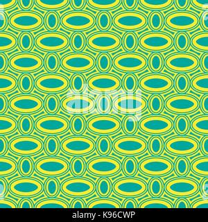 Seamless abstract geometric simple vector pattern with concentric oval shapes in blue and yellow colors Stock Vector
