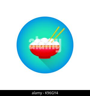 vector colorful traditional chinese Tangyuan glutinous rice dessert in soup plate with chopsticks illustration flat shadow design round teal blue back Stock Vector
