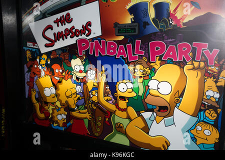 The Simpsons Pinball Party marquee from the animated comedy sitcom TV series. St Paul Minnesota MN USA Stock Photo