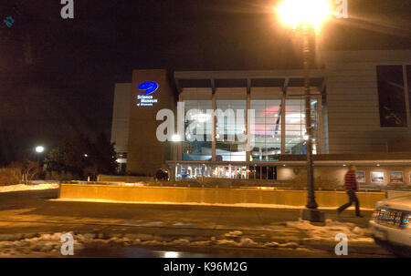 Winter nighttime view of the Science Museum of Minnesota building. St Paul Minnesota MN USA Stock Photo