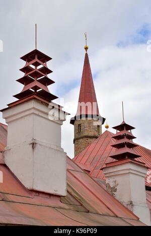Tower and pipe Priory Palace in Gatchina. Stock Photo