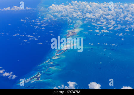 Aerial view of the Bahamas and Atlantic Ocean on a clear sunny day