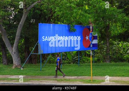 Salud Para Todos, ,blessings to all, welcome street sign in Havana, Cuba Stock Photo